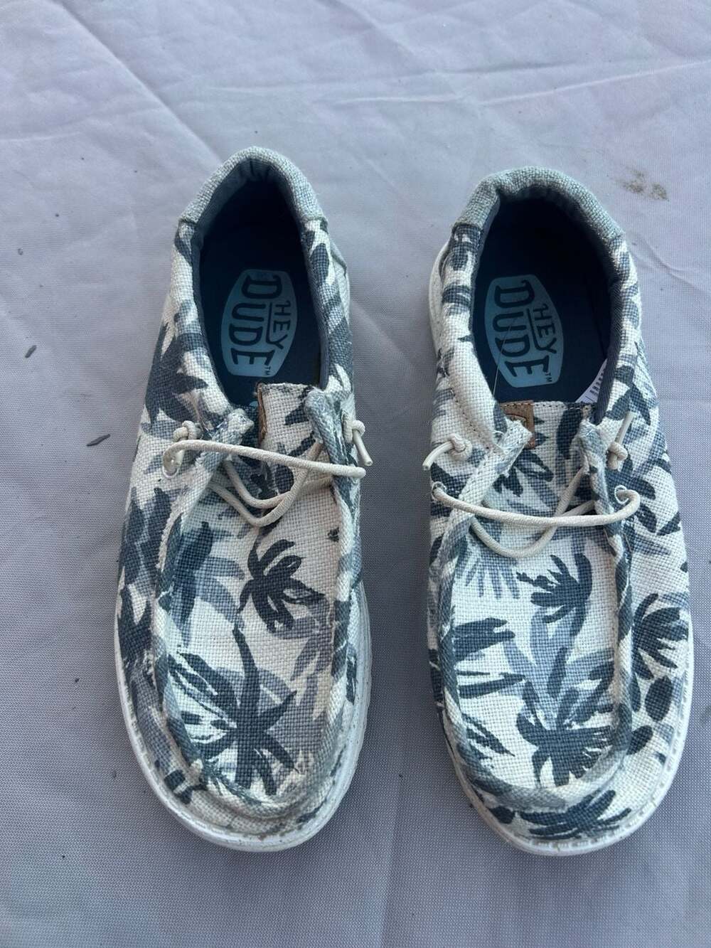 Hey Dude Wally Palm Jute Size M9 Egret/Cloud Blue Slip-On Shoes